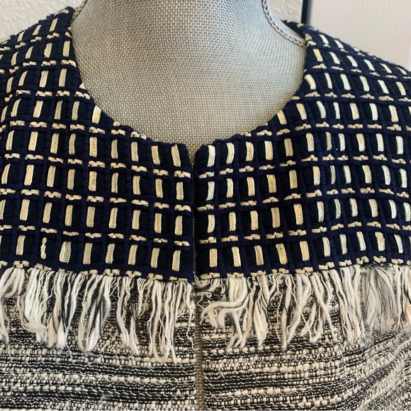 CHICO’S size 2 (size 12-14) blazer jacket unique yoke and fringe black and white - Picture 3 of 12